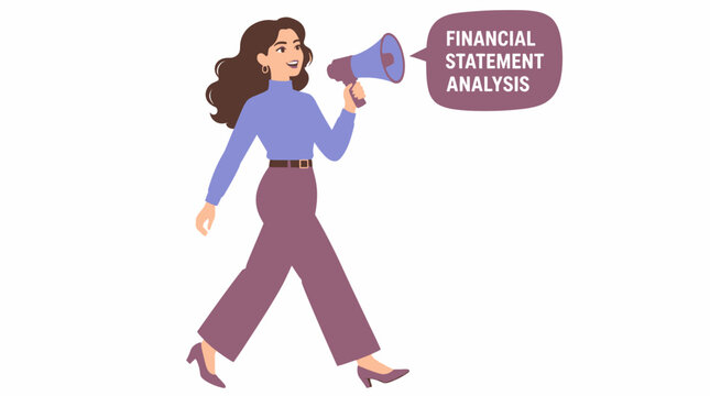 Woman holding megaphone for financial statement analysis.