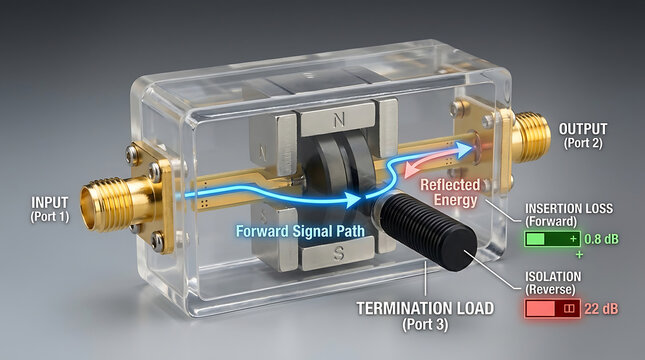 Premium 3D RF Isolator Cutaway Scientific Visualization Unidirectional Signal Protection Device