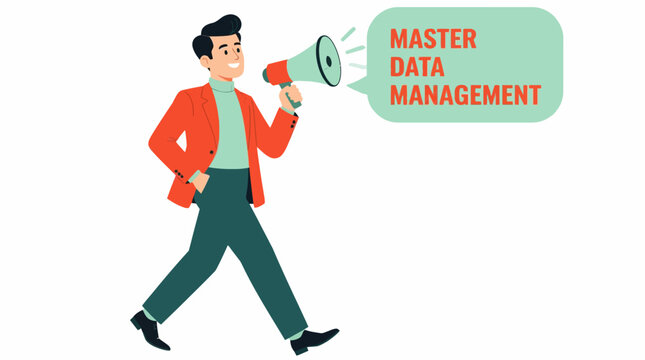 Businessman announcing master data management concept.