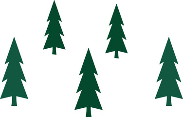 Obraz premium Minimalist pine tree silhouettes vector set, flat green fir trees icon collection isolated on white background.