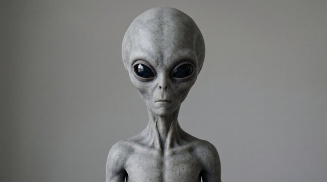 Extraterrestrial Encounter: A classic grey alien with large, dark eyes and a slender physique stands against a neutral background, evoking mystery and the unknown.