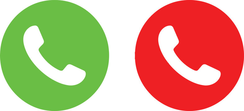 Green and red phone call buttons with handset icons for incoming and declining mobile calls