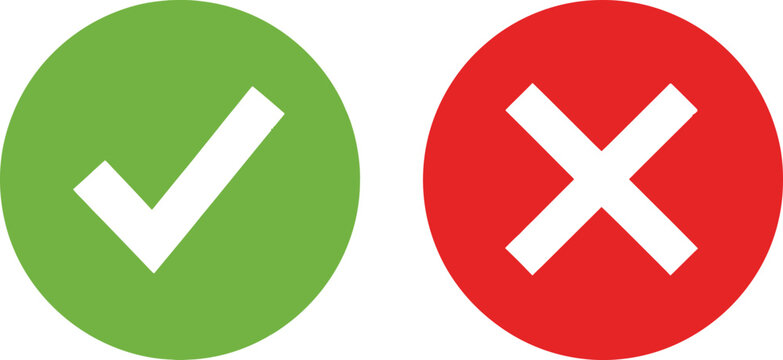 Green check mark and red cross mark symbols for yes or no choice