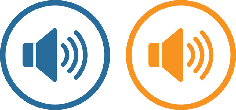 Blue and orange speaker sound volume icons for web and mobile interface design