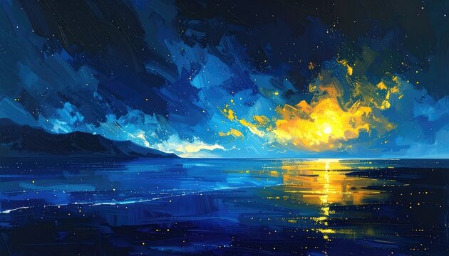 Vibrant Sunset Over Tranquil Ocean Waters.