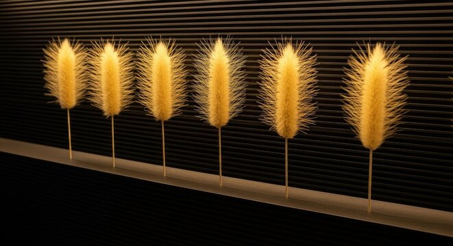 Row of golden lagurus grass in modern interior setting