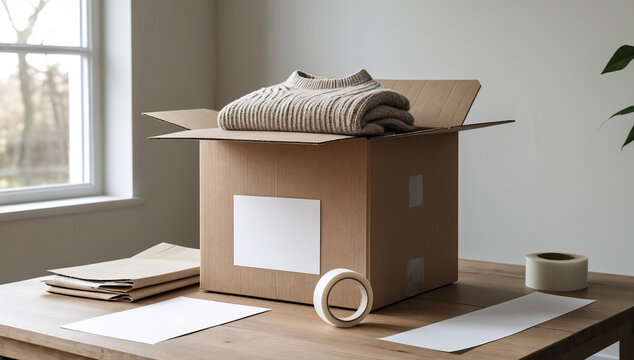 Online Return Package With Folded Sweater in Box