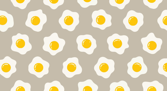 A repeating pattern of sunny side up fried eggs on a neutral background.