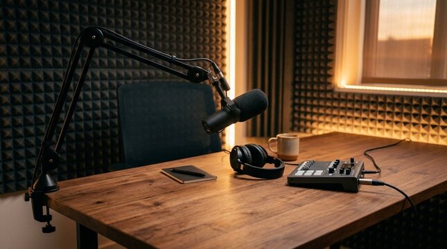 Podcast Recording Studio Empty Microphone Desk Foam