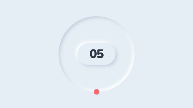 Minimalist Ten Second Countdown Timer Animation with Soft Neumorphic Design and Rotating Red Dot