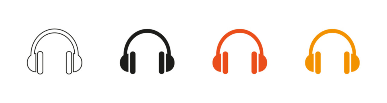 Headphones icon set for audio, music, podcast, media streaming, mobile application, and user interface vector collection.