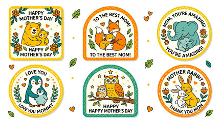 Cute Animal Motherhood Stickers: Happy Mother's Day, Love You Mom © anis