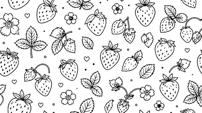 Hand drawn strawberry and leaf pattern design.