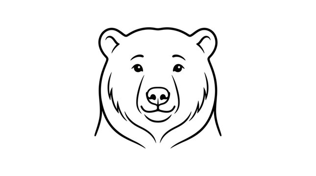 Bear Face Icon, Minimalist Line Art, Wild Animal Head Vector