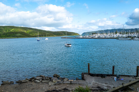 Caption: Mana Marina and sailboats on Porirua Harbour in Porirua, Wellington, New Zealand in November 2025.