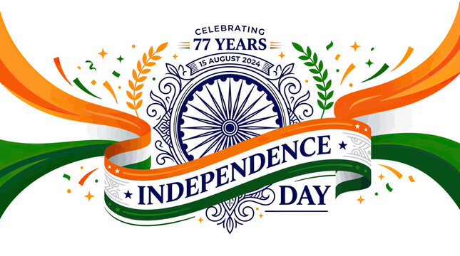 India Independence Day 77th Anniversary Celebration Banner with Tricolor Flag and Ashok Chakra