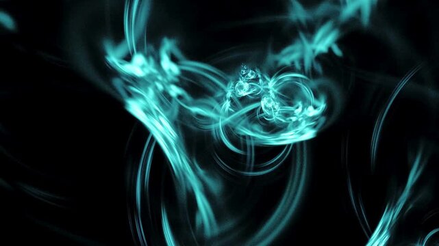 Glowing blue neon smoke, abstract motion graphics, dark background, fluid animation