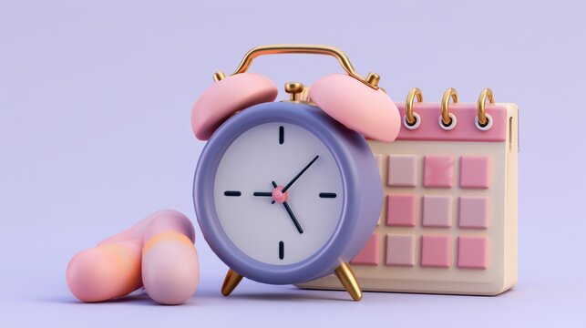 3d calendar marked date and time for reminder with pharmacy drug icon. Vaccination medical equipment, healthcare medicine. medical pharmacy medicament. 3d alarm clock icon vector render illustration