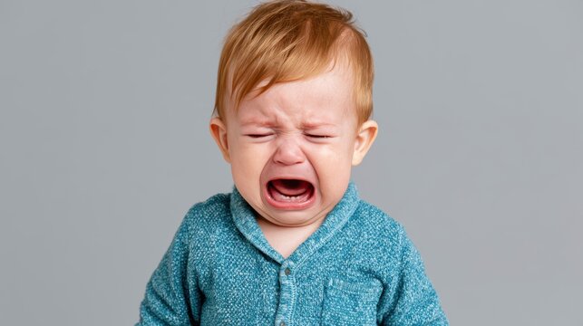 closeup photo of a cute little baby boy child crying and screaming isolated, childhood, unhappy, emotion, sad, sadness, pain