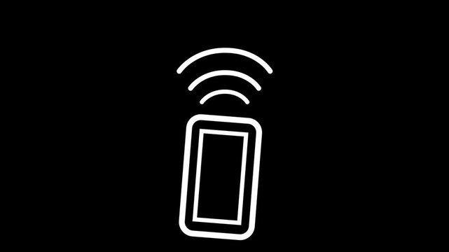 Animated smartphone icon emitting Wi-Fi signal waves. White line art on a black background, symbolizing mobile internet and hotspot connection.
