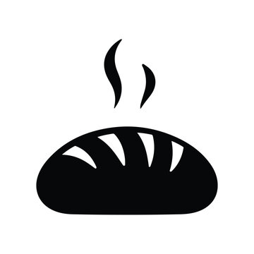 Simple black and white illustration of a loaf of bread with steam rising