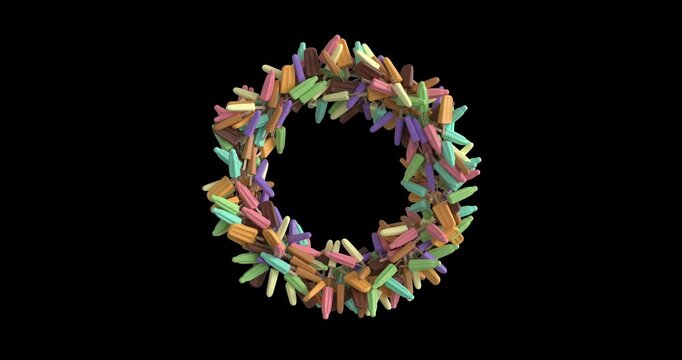 Colorful 3D ice pop ring animation with 4K resolution and alpha channel.