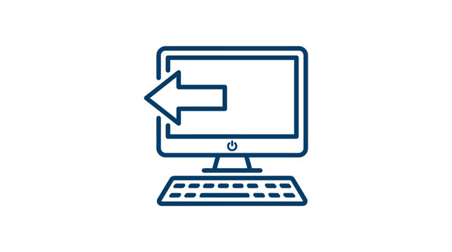 Computer monitor with logout export arrow icon.