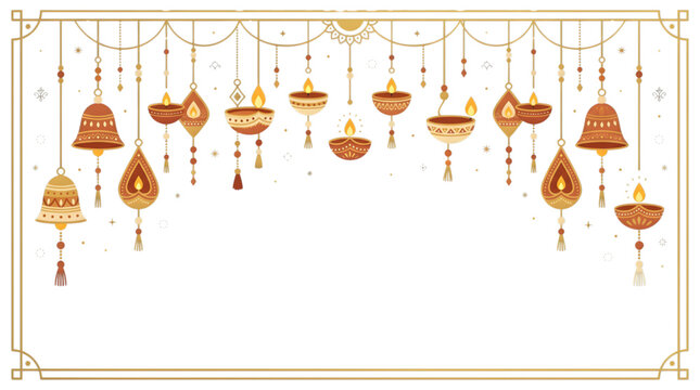 Indian festival banner design template with hanging traditional decorations for Diwali