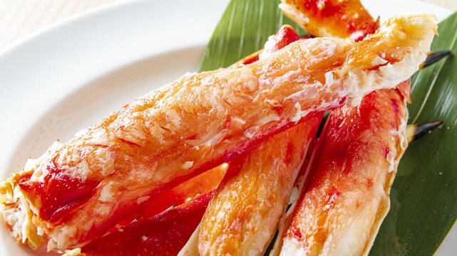 Fresh King Crab Legs Arranged in a Row Premium Seafood Display Hokkaido Japan