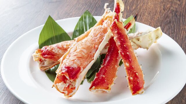 Fresh King Crab Legs Arranged in a Row Premium Seafood Display Hokkaido Japan