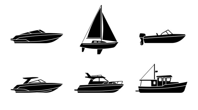 Six different types of boats and ships vector illustrations