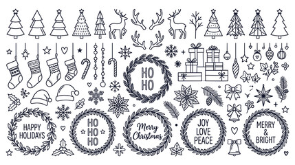 Christmas line icons collection, holiday symbols and decoration elements vector set. © jubayer71