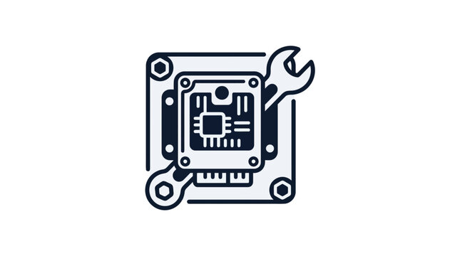 Automotive ECU computer chip with wrench icon.