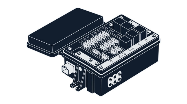 Automotive electrical fuse and relay box vector illustration.