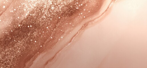 Obraz premium A shimmering, rose-gold abstract background with flowing ink and sparkling glitter.