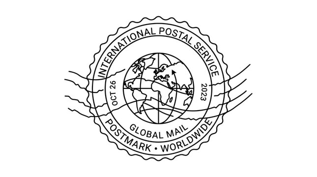 A vintage style circular international postal service postmark stamp.