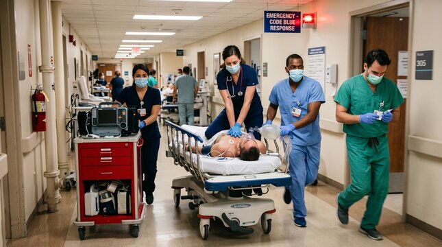 Hospital Medical Team Responding to Emergency Code Blue