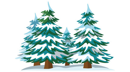 Winter pine trees covered in snow cartoon flat illustration. © jubayer95