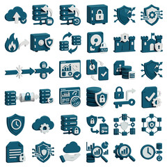 Fototapeta premium Cyber Security Icons: Data Protection, Network Security, Cloud Computing, Encryption