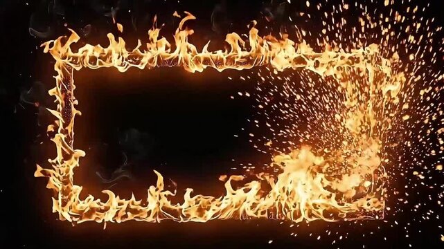 Rectangular fiery border with animated flames and flying embers