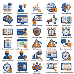Fototapeta premium Cyber Security, Digital Literacy, and Awareness Icons - Vector Set