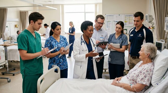Diverse Medical Team Consulting with Senior Patient