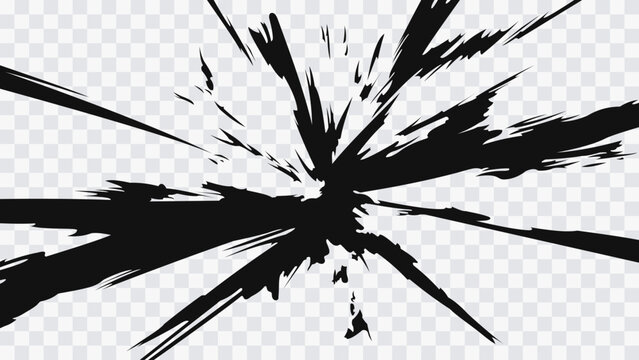 Abstract manga explosion burst with sharp energy rays and dynamic impact effect. Black and white comic action background for anime scenes, power attacks, and dramatic motion graphics.