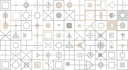 Obraz premium Abstract Geometric Pattern with Technical Symbols and Schematic Lines.