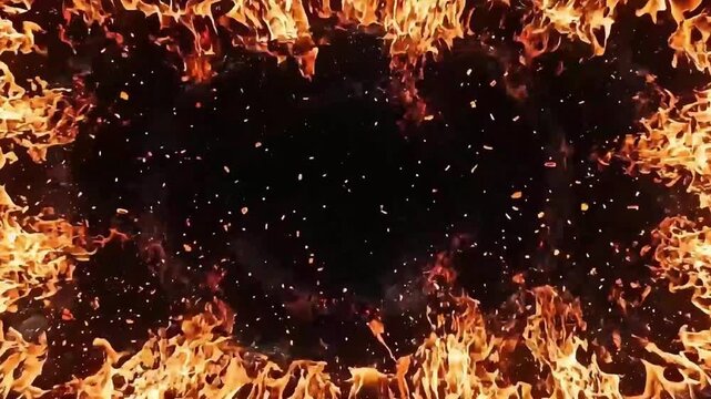Intense fire border with flickering flames and glowing sparks