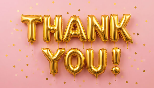 Thank You text gold foil balloons on pink background, 3d rendering