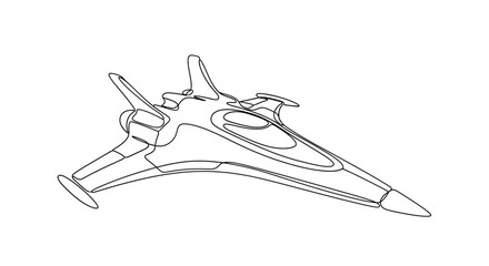 Futuristic spaceship outline drawing, sci-fi aircraft concept art, vector illustration © Untung