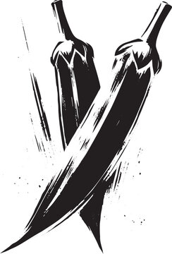 Elegant Okra Duo: Minimalist Sumi-e Style Illustration with Brus