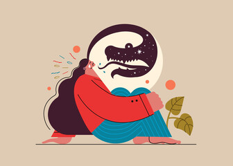 mental health anxiety concept woman scared by inner demon © Zaxenart