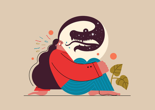 mental health anxiety concept woman scared by inner demon